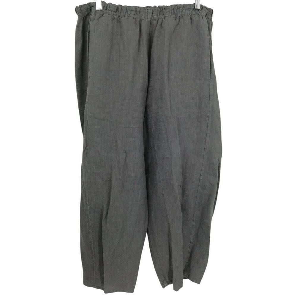 Lisa Bayne 100% Linen Gray Pull On Wide Leg Gray Lagenlook Pants Size XL Pockets